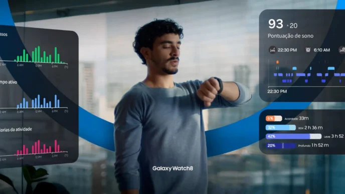 Pessoa verificando dados de saúde no smartwatch.