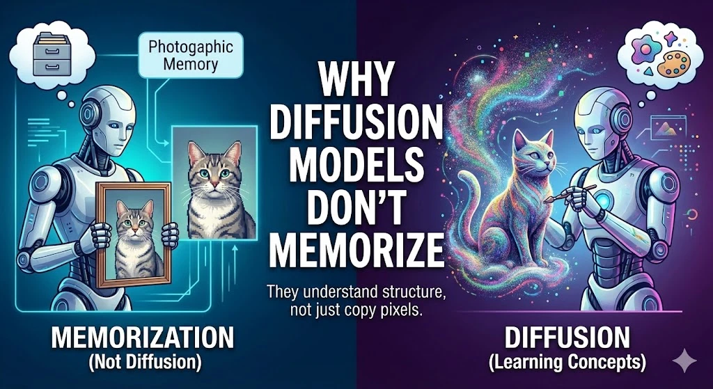 Modelos de difusão entendem estrutura, não memorizam.