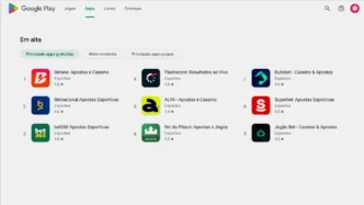 Aplicativos populares de apostas na Google Play Store.