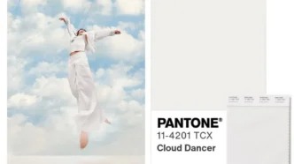 Pessoa saltando, fundo azul com nuvens.