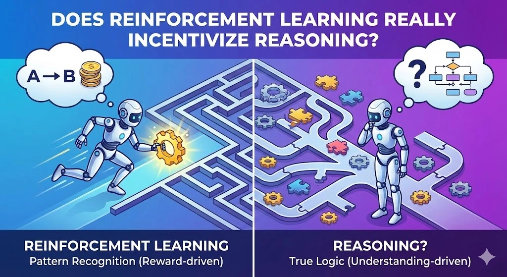 Inteligência artificial comparando aprendizado por reforço e raciocínio.