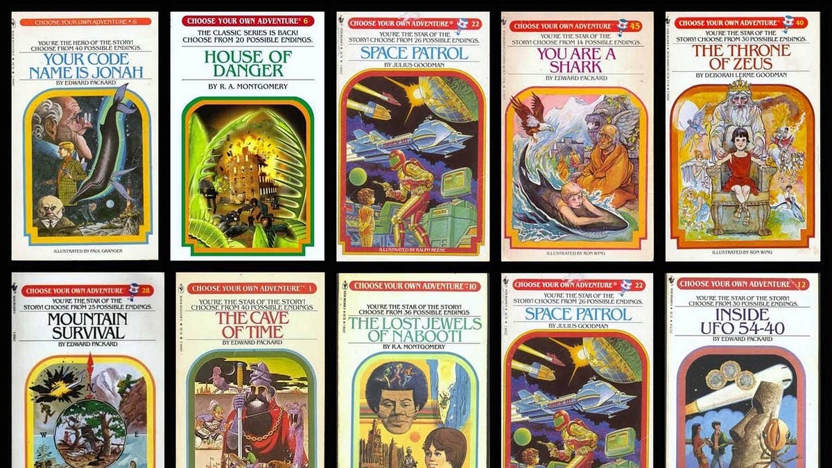 Capa de livros 'Choose Your Own Adventure'.