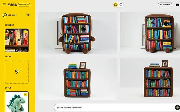 Estante de livros decorativa em forma de robô.