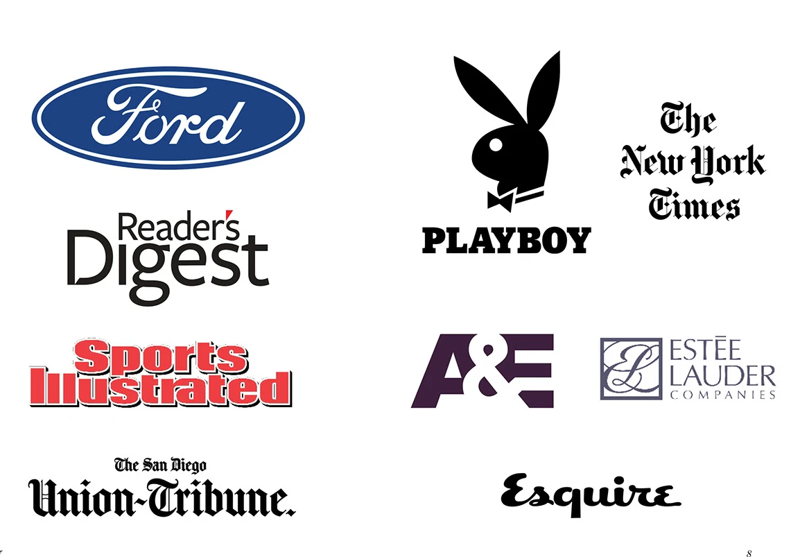 Logos de várias marcas conhecidas em diferentes estilos.