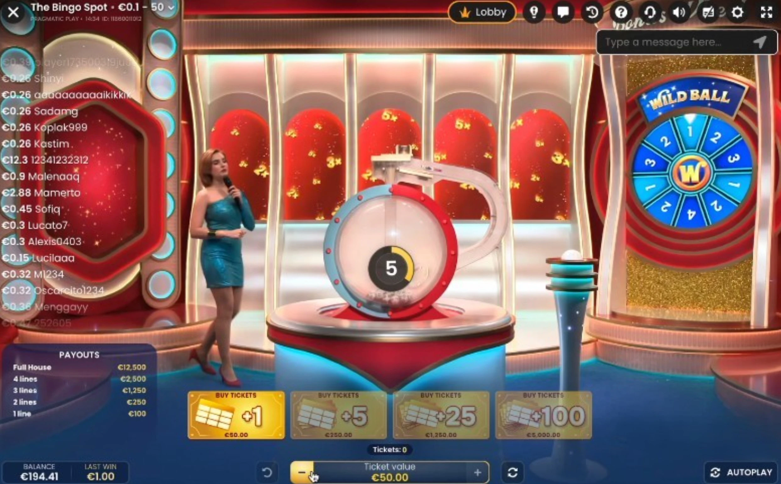 Estúdio de jogo de bingo com apresentadora