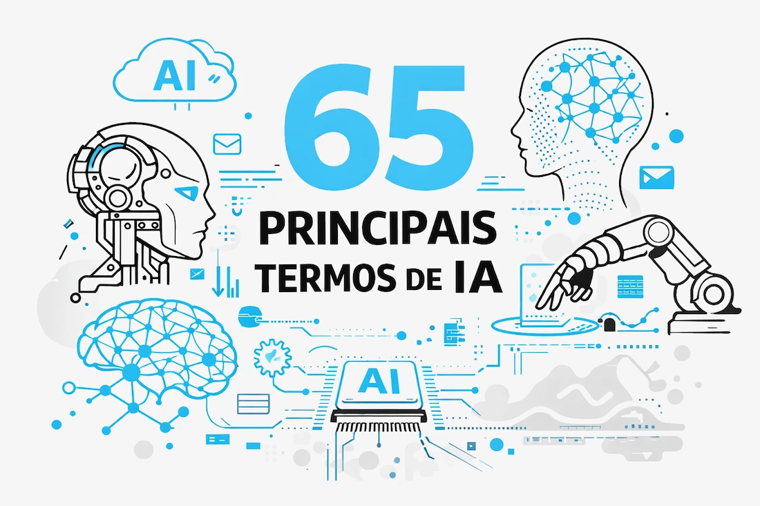 65 principais termos de IA. Ilustração dos principais termos de inteligência artificial.