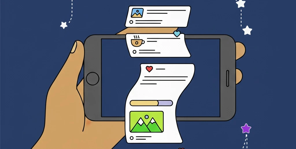 Mão segurando celular com ícones de mídia social.
