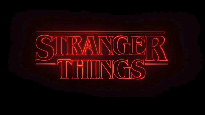 Logotipo vermelho Stranger Things em fundo preto.