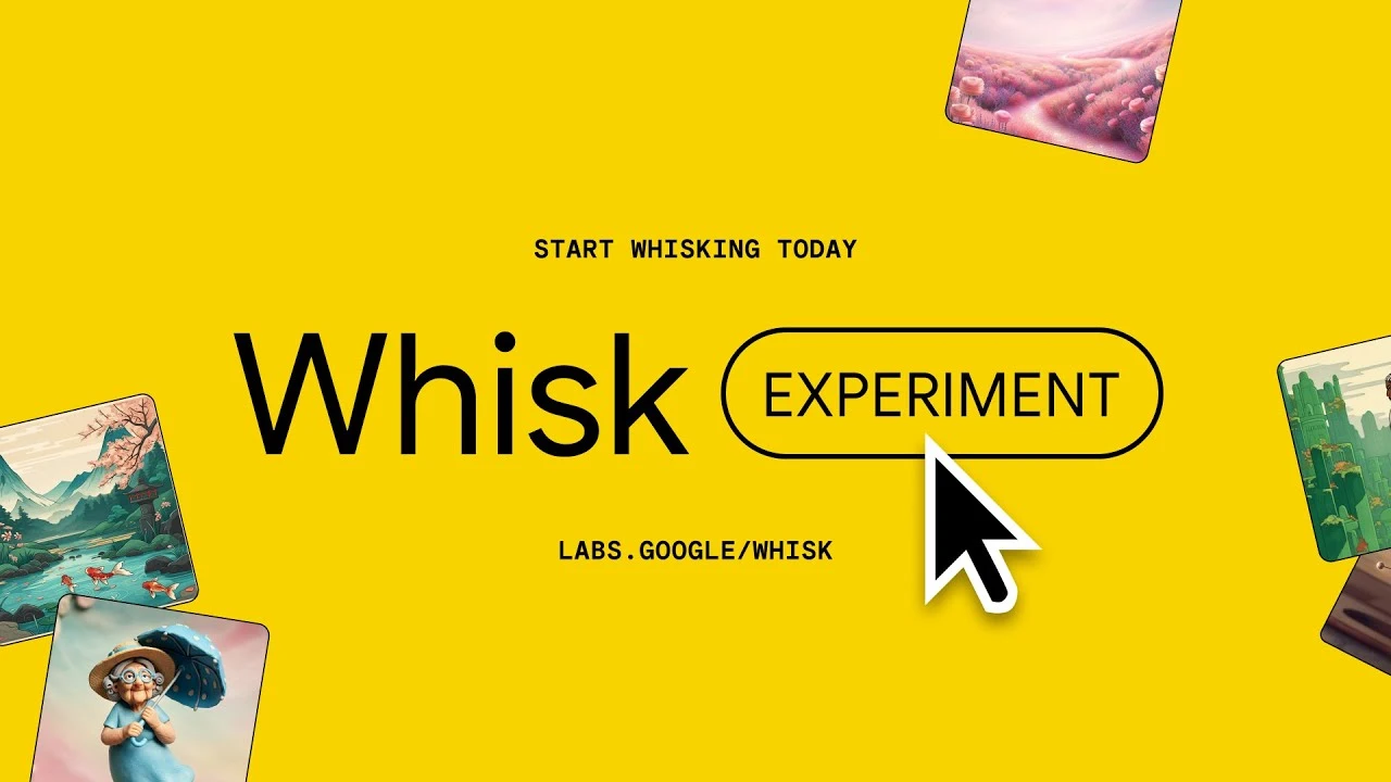 Banner Whisk Experiment amarelo com imagens artísticas.