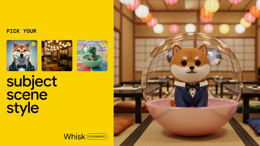 Cachorro de terno em ambiente de jantar japonês.