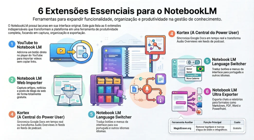 Seis extensões essenciais para NotebookLM.