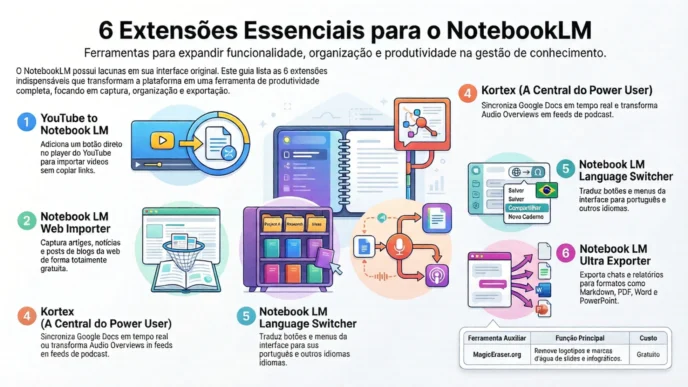 Seis extensões essenciais para NotebookLM.