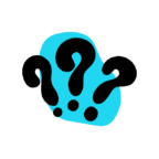 Interrogação azul sobre fundo branco.