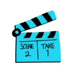 Claquete azul com cena dois, tomada um.