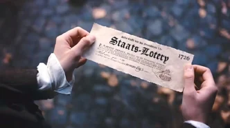 Pessoa segurando bilhete antigo de loteria.