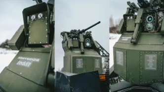 Sistema de armas autônomo verde em neve.