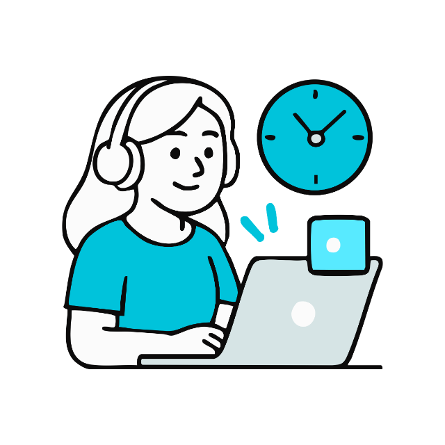 Pessoa trabalhando no laptop com fone de ouvido.