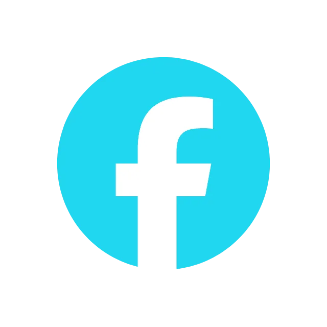 Ícone de rede social, f azul em círculo.