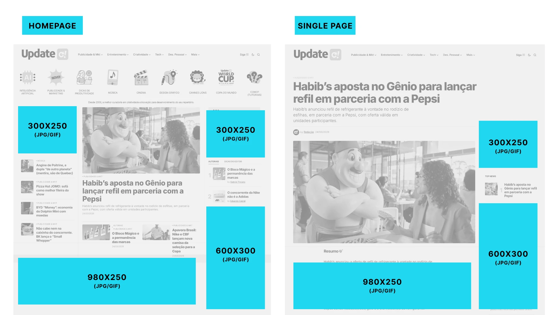 Layout página com anúncios destacados em azul