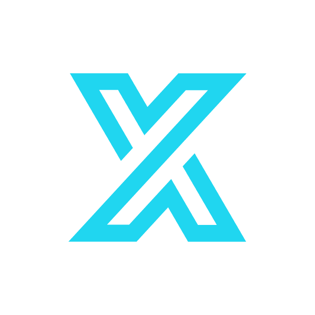 Logotipo azul em forma de X