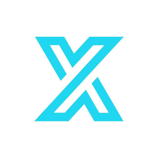 Logotipo azul em forma de X