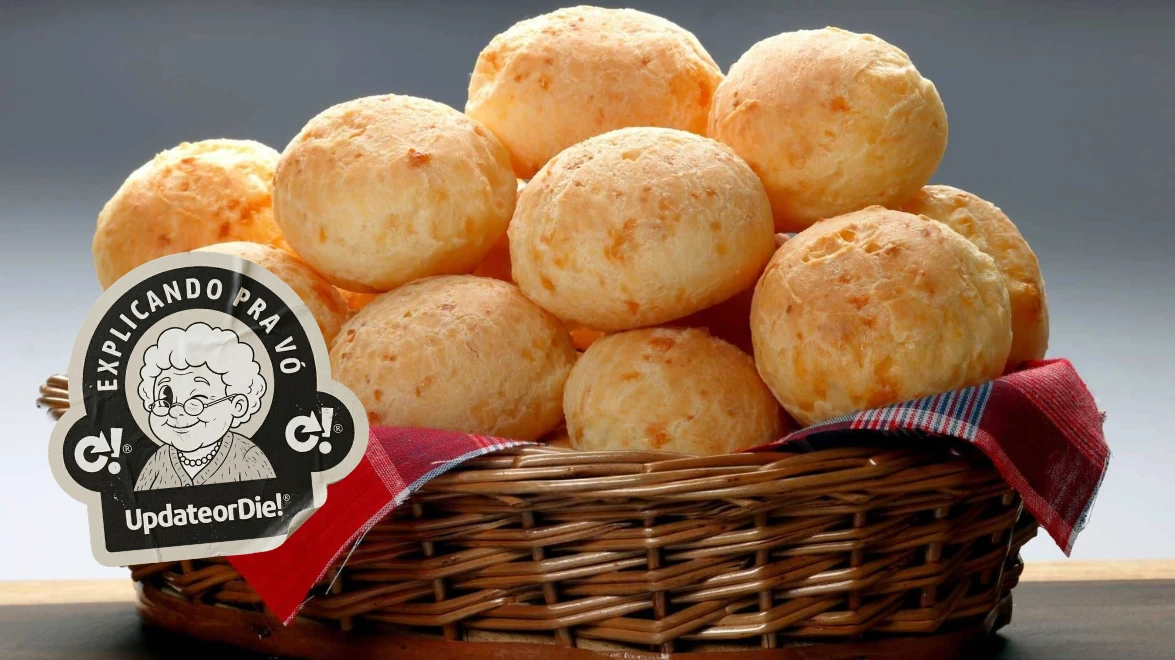 Cesta com pães de queijo dourados