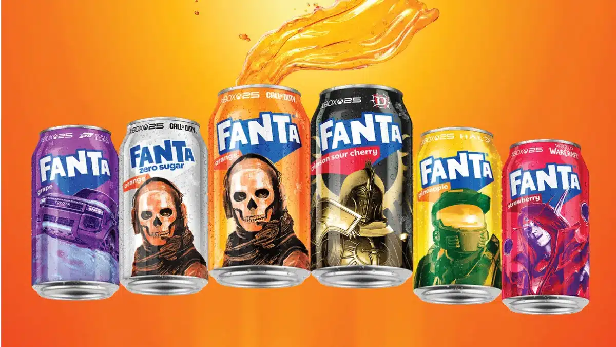 Latas de Fanta com temas de jogos