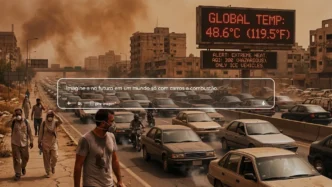 Trânsito intenso sob calor extremo e poluição