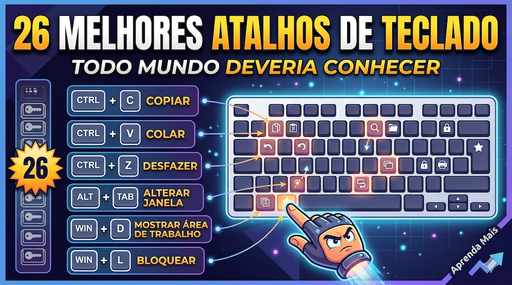 Infográfico com 26 atalhos de teclado populares