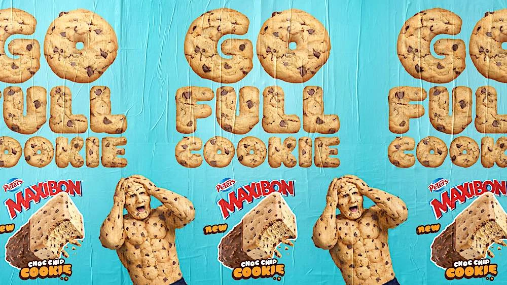 Pôster de sorvete com tema de cookies.