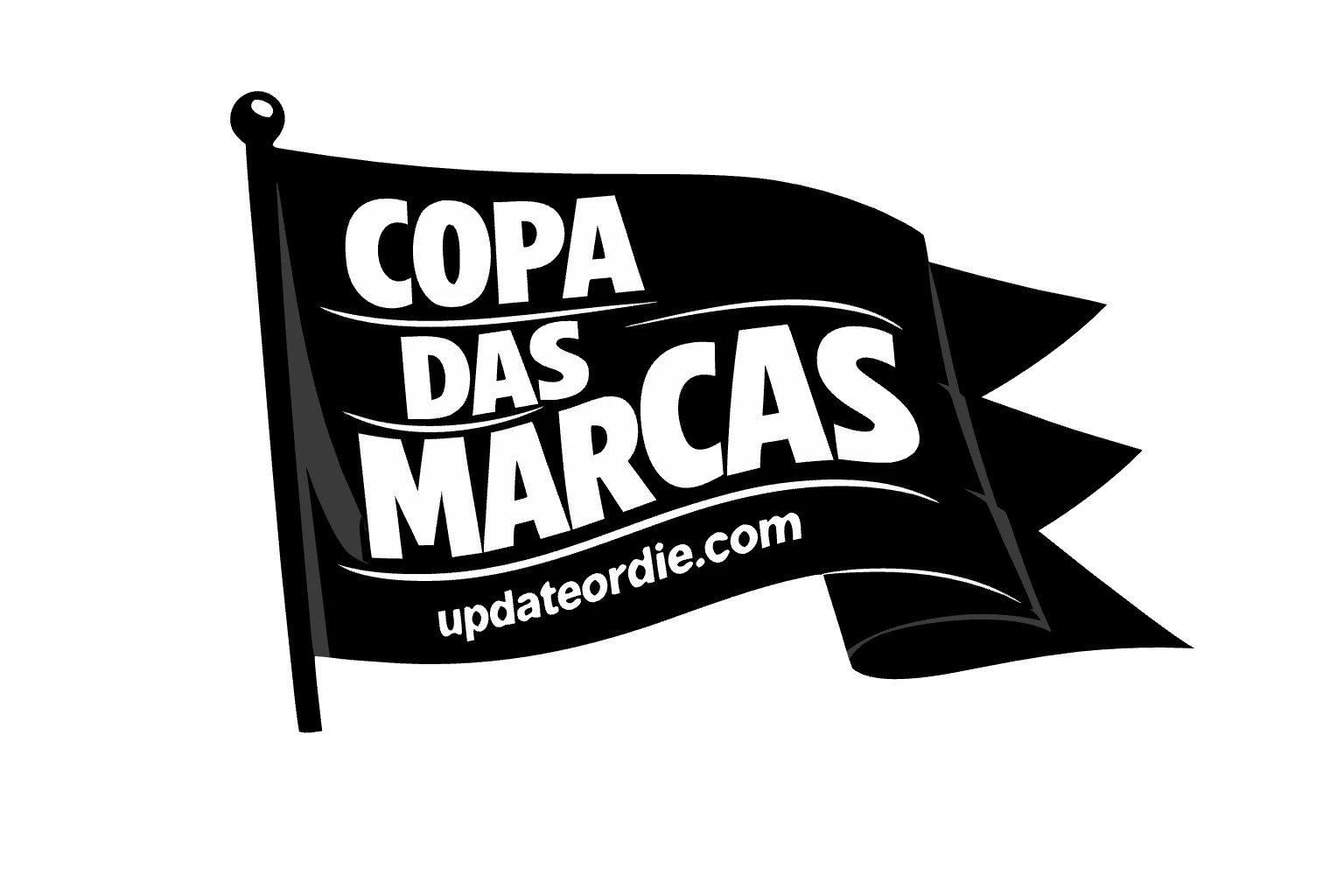 Bandeira preta com texto Copa das Marcas