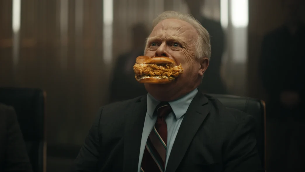 Homem com sanduíche grande na boca