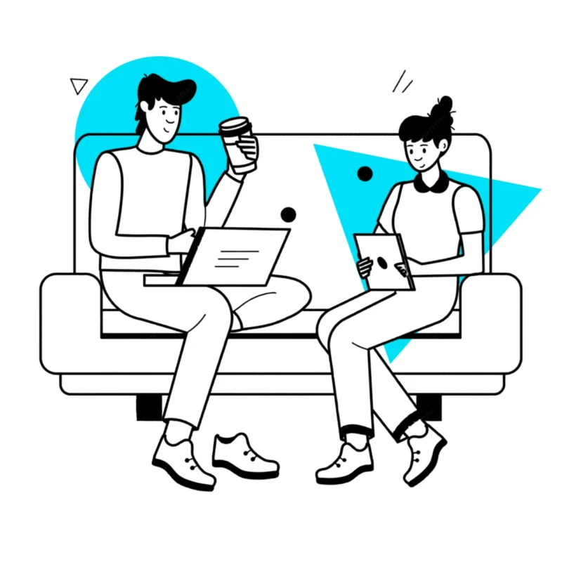 Ilustração de duas pessoas trabalhando no sofá