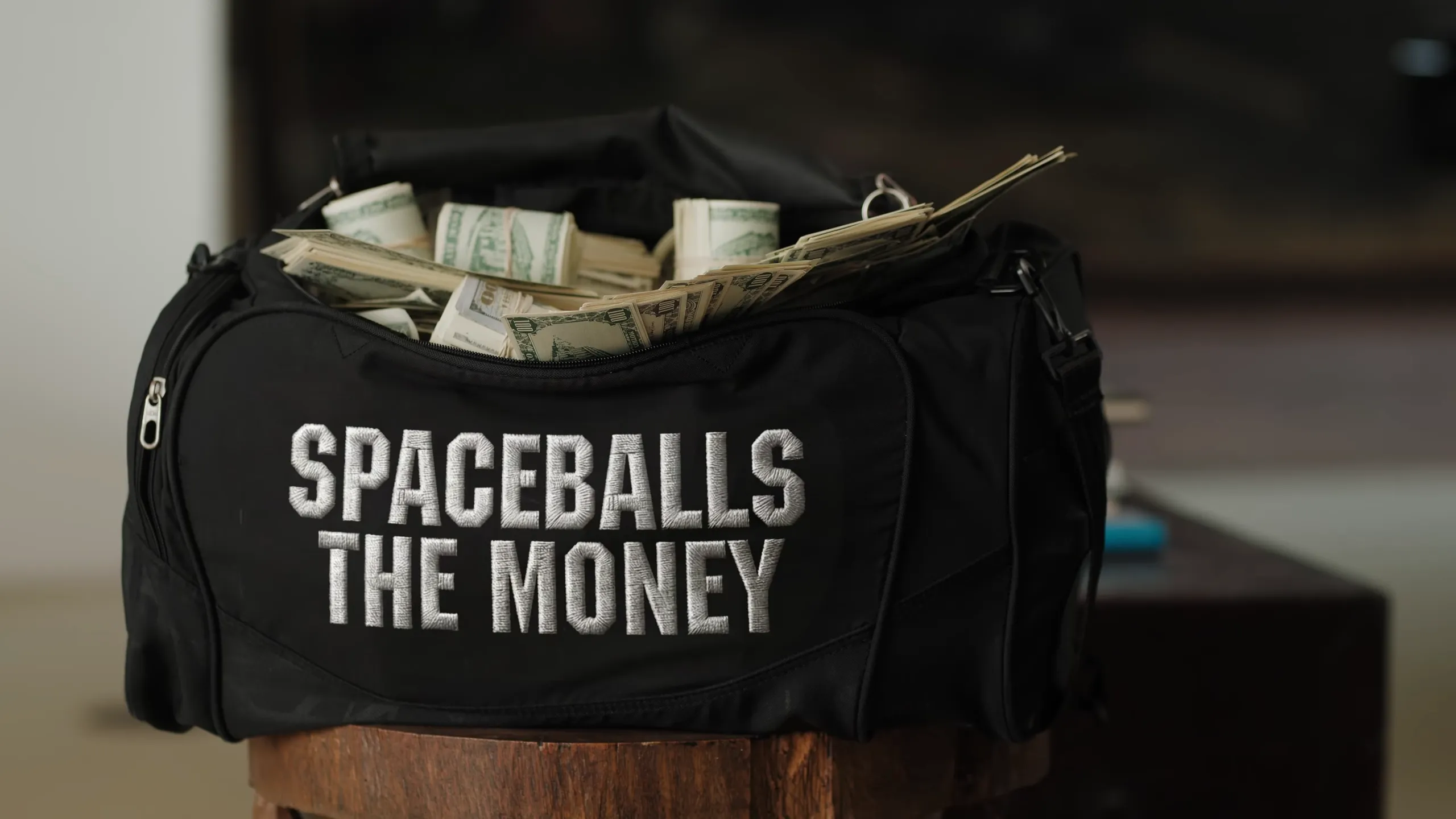 Bolsa preta cheia de dólares em dinheiro