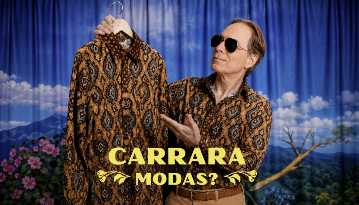 Homem com óculos segura camisa estampada