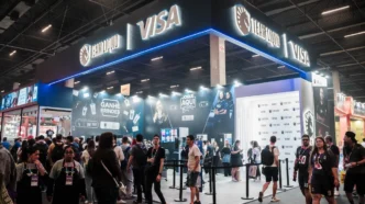 Estande da Visa e Team Liquid em evento