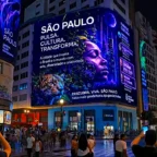 Painel iluminado de São Paulo à noite
