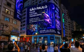 Painel iluminado de São Paulo à noite