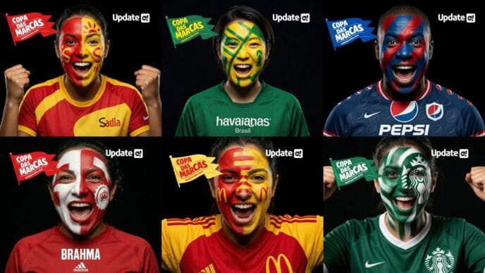 Torcedores com pinturas faciais de marcas famosas