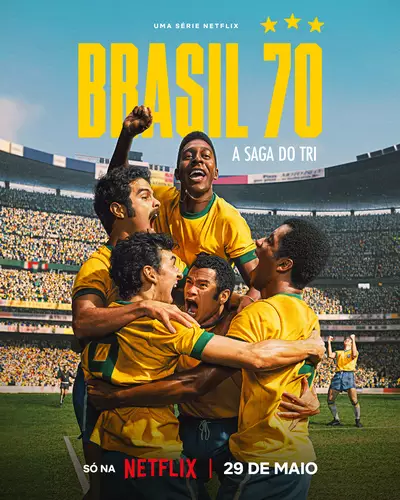 Jogadores brasileiros comemoram gol na Copa de 1970
