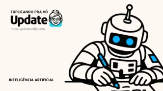 Robô escrevendo sobre inteligência artificial