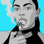 Ilustração de mulher acendendo vários cigarros