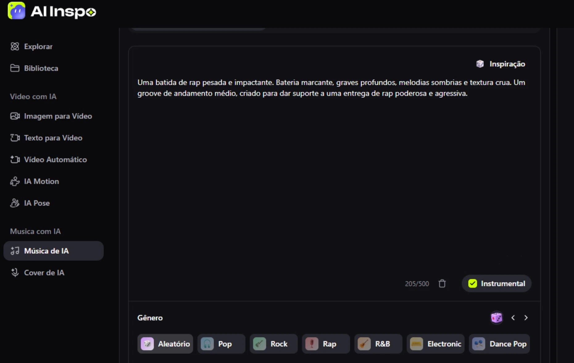 Interface de criação de música rap com IA