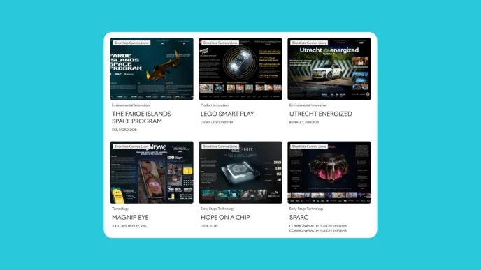 Página com projetos finalistas do Cannes Lions