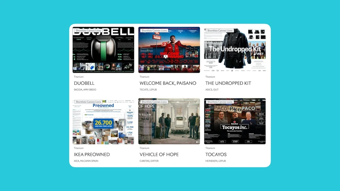Grade de projetos finalistas do Cannes Lions