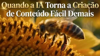 Abelha sobre girassol com texto sobre IA