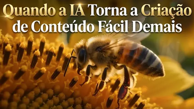 Abelha sobre girassol com texto sobre IA