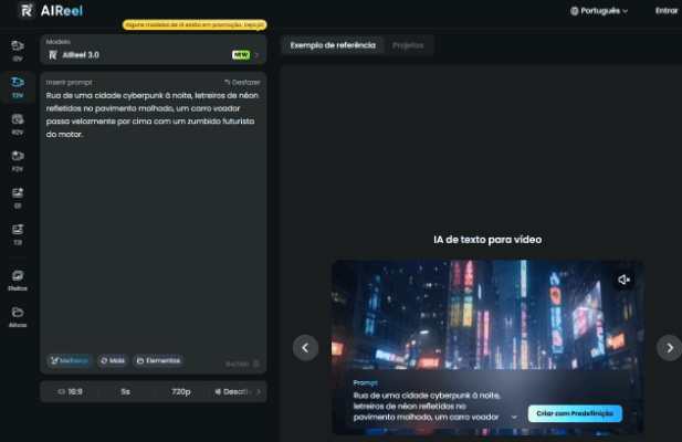 Interface de IA para criação de vídeo