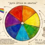 Diagrama da rota óptica de Newton com círculo cromático