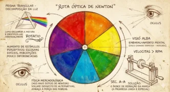 Diagrama da rota óptica de Newton com círculo cromático